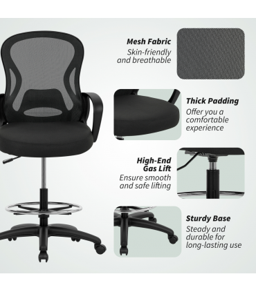 Vinsetto Mesh Office Chair with Lumbar Support, Adjustable Height, Black