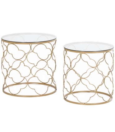 HOMCOM Nesting Tables Set of 2, Side End Table with Glass Top, Gold Tone