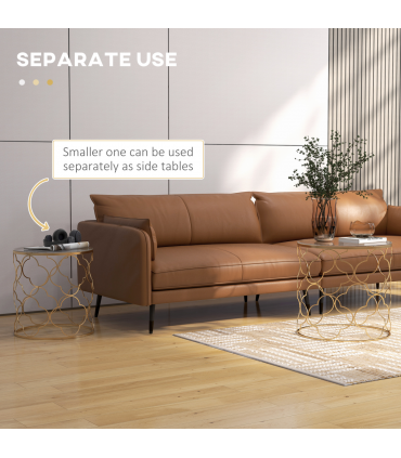 HOMCOM Nesting Tables Set of 2, Side End Table with Glass Top, Gold Tone