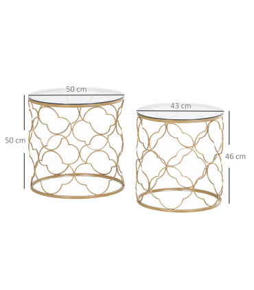 HOMCOM Nesting Tables Set of 2, Side End Table with Glass Top, Gold Tone