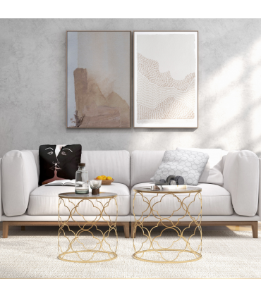 HOMCOM Nesting Tables Set of 2, Side End Table with Glass Top, Gold Tone