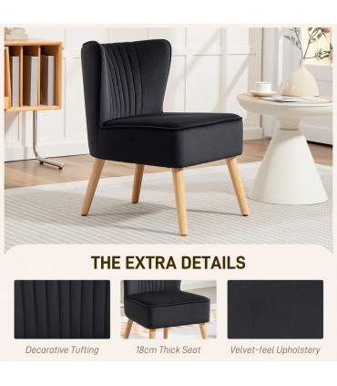 HOMCOM Velvet Accent Chair Occasional Tub Chair for Living Room, Black