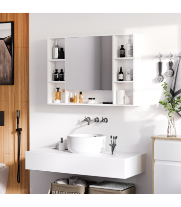 kleankin Bathroom Cabinet Wall Mount Storage organiser Mirror Shelves White