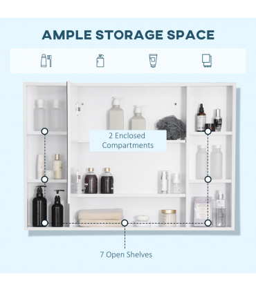 kleankin Bathroom Cabinet Wall Mount Storage organiser Mirror Shelves White