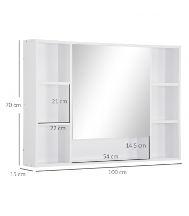kleankin Bathroom Cabinet Wall Mount Storage organiser Mirror Shelves White