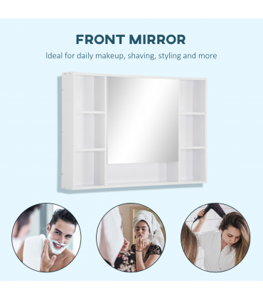kleankin Bathroom Cabinet Wall Mount Storage organiser Mirror Shelves White