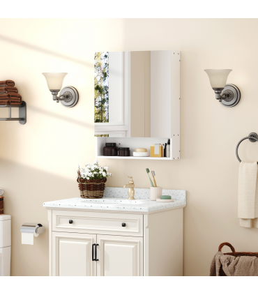 kleankin Wall Mount Medicine Cabinet with Mirror and Adjustable Shelf, White