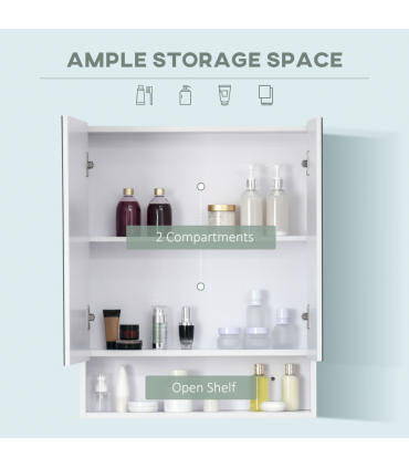 kleankin Wall Mount Medicine Cabinet with Mirror and Adjustable Shelf, White