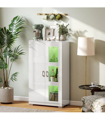 HOMCOM Display Cabinet with Glass Shelves, Sideboard for Living Room, White