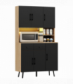 HOMCOM Tall Kitchen Cupboard with LED Lights and Adjustable Shelves, Oak