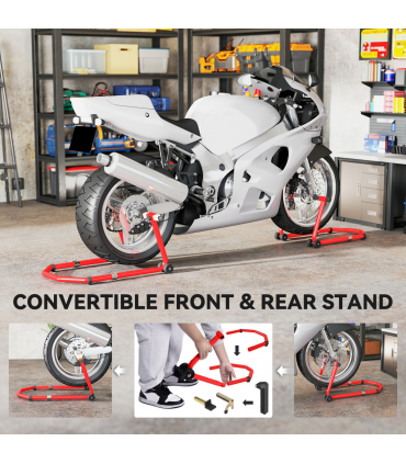HOMCOM Motorcycle Stand, 390 kg Front/Rear Paddock Stand, Red