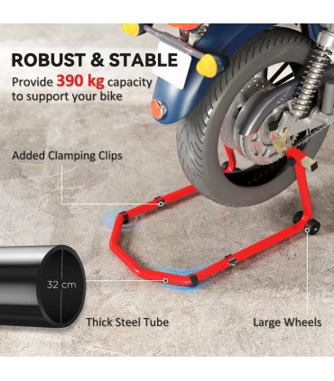HOMCOM Motorcycle Stand, 390 kg Front/Rear Paddock Stand, Red