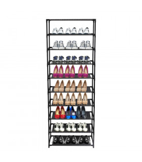 10 Tier Stackable Shoe Rack Storage Shelves - Stainless Steel Frame Holds 50 Pairs Of Shoes
