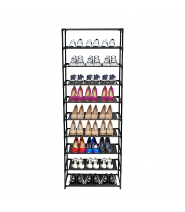 10 Tier Stackable Shoe Rack Storage Shelves - Stainless Steel Frame Holds 50 Pairs Of Shoes