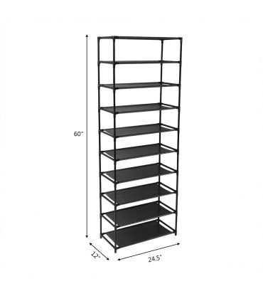 10 Tier Stackable Shoe Rack Storage Shelves - Stainless Steel Frame Holds 50 Pairs Of Shoes