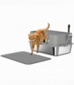 PawHut Stainless Steel Litter Box with Scoop, High Sided Cat Litter Tray