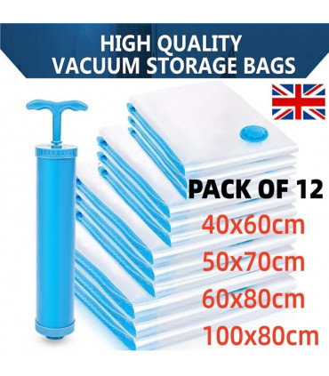 12 X STRONG VACUUM STORAGE SPACE SAVER SAVING VACUM VACCUM LARGE ORGANISER BAGS
