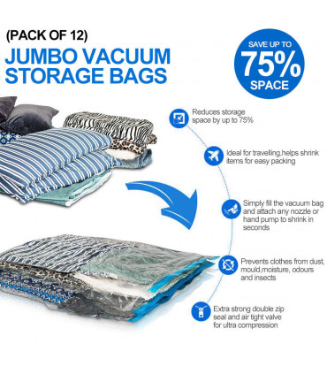 12 X STRONG VACUUM STORAGE SPACE SAVER SAVING VACUM VACCUM LARGE ORGANISER BAGS