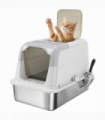 PawHut Stainless Steel Litter Box, Enclosed Metal Litter Tray with Scoop