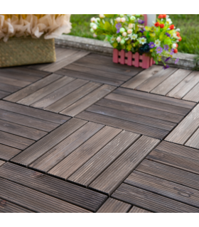 12" x 12" Interlocking Deck Tiles, Pack of 27 Outdoor Flooring Patio Tiles-Teak-AS