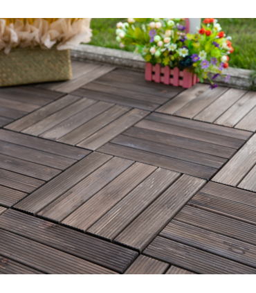 12" x 12" Interlocking Deck Tiles, Pack of 27 Outdoor Flooring Patio Tiles-Teak-AS