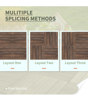 12" x 12" Interlocking Deck Tiles, Pack of 27 Outdoor Flooring Patio Tiles-Teak-AS