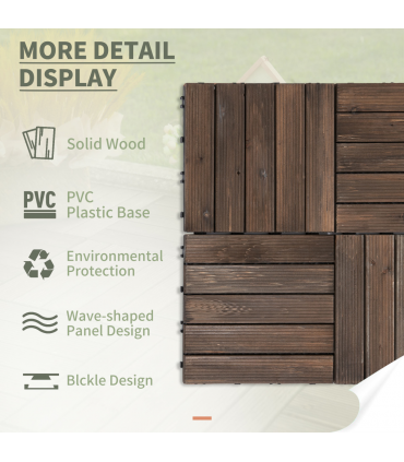 12" x 12" Interlocking Deck Tiles, Pack of 27 Outdoor Flooring Patio Tiles-Teak-AS