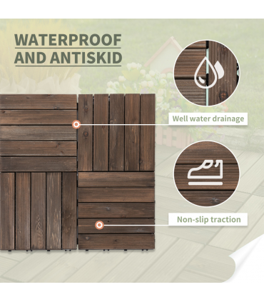 12" x 12" Interlocking Deck Tiles, Pack of 27 Outdoor Flooring Patio Tiles-Teak-AS