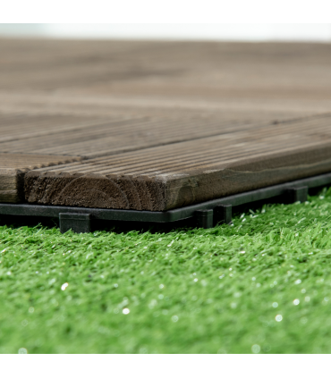 12" x 12" Interlocking Deck Tiles, Pack of 27 Outdoor Flooring Patio Tiles-Teak-AS