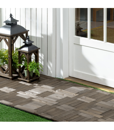 12" x 12" Interlocking Deck Tiles, Pack of 27 Outdoor Flooring Patio Tiles-Teak-AS