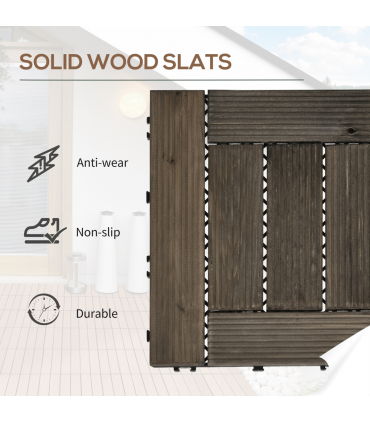 12" x 12" Interlocking Deck Tiles, Pack of 27 Outdoor Flooring Patio Tiles-Teak-AS