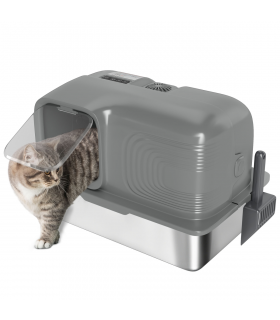 PawHut 65L XL Stainless Steel Litter Tray with Plasma Deodoriser System