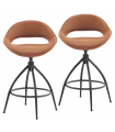 2pcs hollow backrest PU spray-coated bent iron feet bar stool brown with swivel