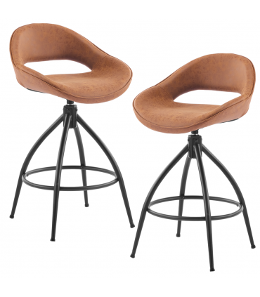 2pcs hollow backrest PU spray-coated bent iron feet bar stool brown with swivel