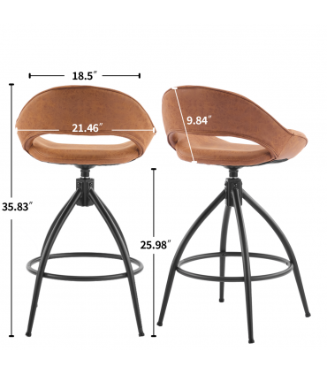 2pcs hollow backrest PU spray-coated bent iron feet bar stool brown with swivel
