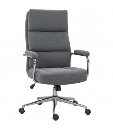 HOMCOM Linen Fabric Office Desk Chair with Tilt Function, Charcoal Grey