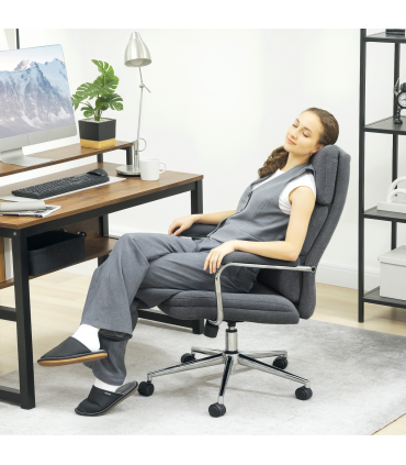 HOMCOM Linen Fabric Office Desk Chair with Tilt Function, Charcoal Grey