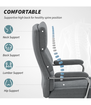 HOMCOM Linen Fabric Office Desk Chair with Tilt Function, Charcoal Grey