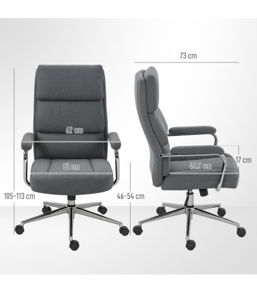 HOMCOM Linen Fabric Office Desk Chair with Tilt Function, Charcoal Grey