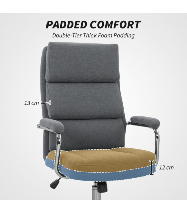 HOMCOM Linen Fabric Office Desk Chair with Tilt Function, Charcoal Grey