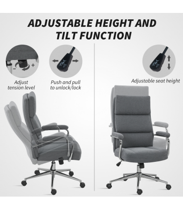 HOMCOM Linen Fabric Office Desk Chair with Tilt Function, Charcoal Grey