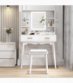 HOMCOM Dressing Table with LED Lighted Mirror and Cushioned Stool White