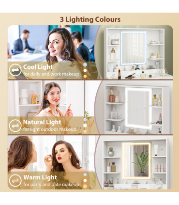 HOMCOM Dressing Table with LED Lighted Mirror and Cushioned Stool White