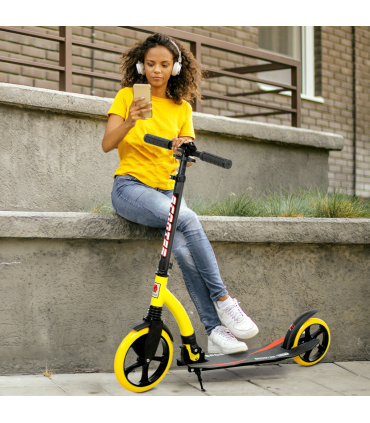 HOMCOM Teens Adult Kick Scooter Foldable Adjust Aluminium For 14 Yellow