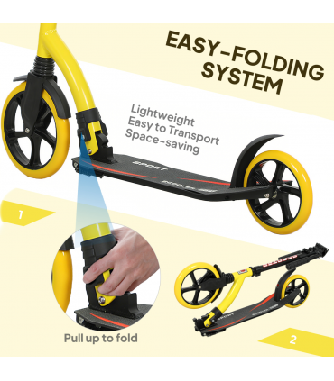 HOMCOM Teens Adult Kick Scooter Foldable Adjust Aluminium For 14 Yellow