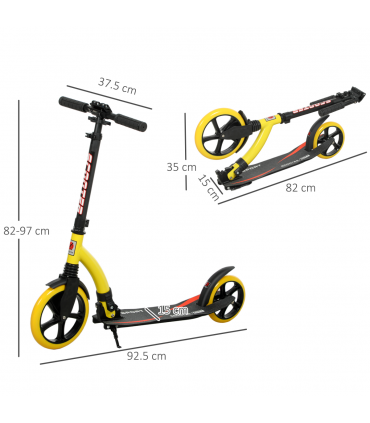 HOMCOM Teens Adult Kick Scooter Foldable Adjust Aluminium For 14 Yellow