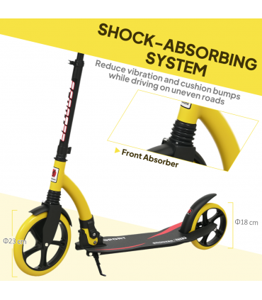 HOMCOM Teens Adult Kick Scooter Foldable Adjust Aluminium For 14 Yellow
