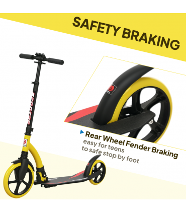 HOMCOM Teens Adult Kick Scooter Foldable Adjust Aluminium For 14 Yellow