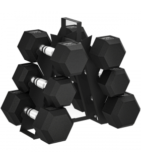 SPORTNOW 36KG Hex Dumbbell Set with Dumbbell Rack, Rubber Coated Weights