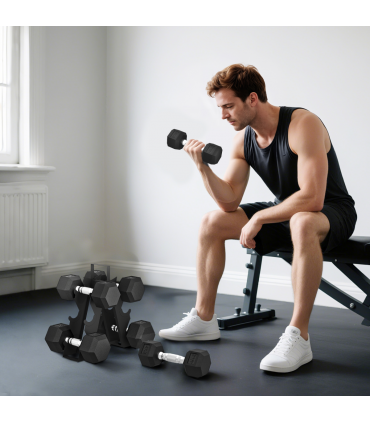 SPORTNOW 36KG Hex Dumbbell Set with Dumbbell Rack, Rubber Coated Weights